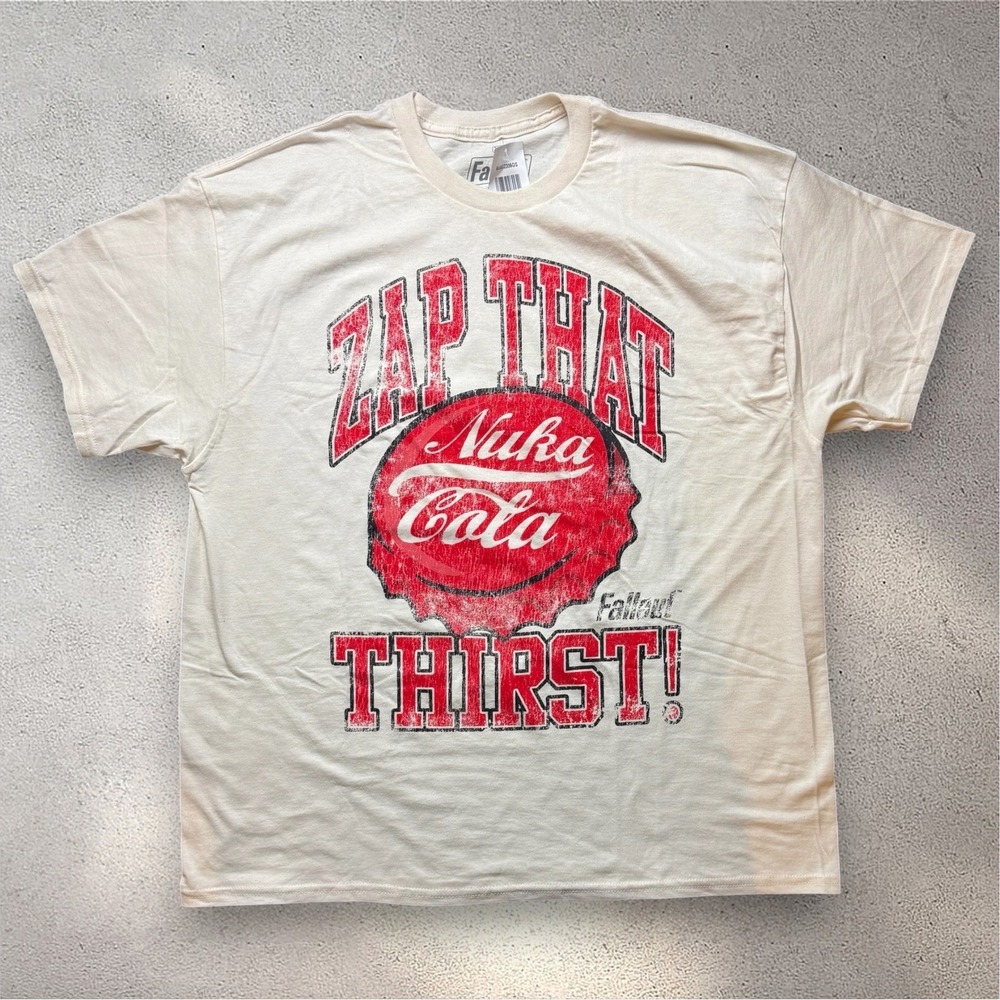 Fallout Nuka Cola Zap That Thirst Graphic T-Shirt XL Ripple Junction Cream New